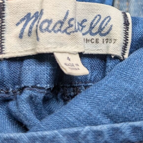 Madewell Jumpsuit Blue Straight Leg 100% Linen Pockets Cut-Out Elastic Back 4 - Picture 15 of 16